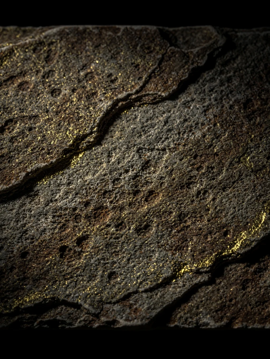 Sharp geometric shadow cast across a dark stone surface